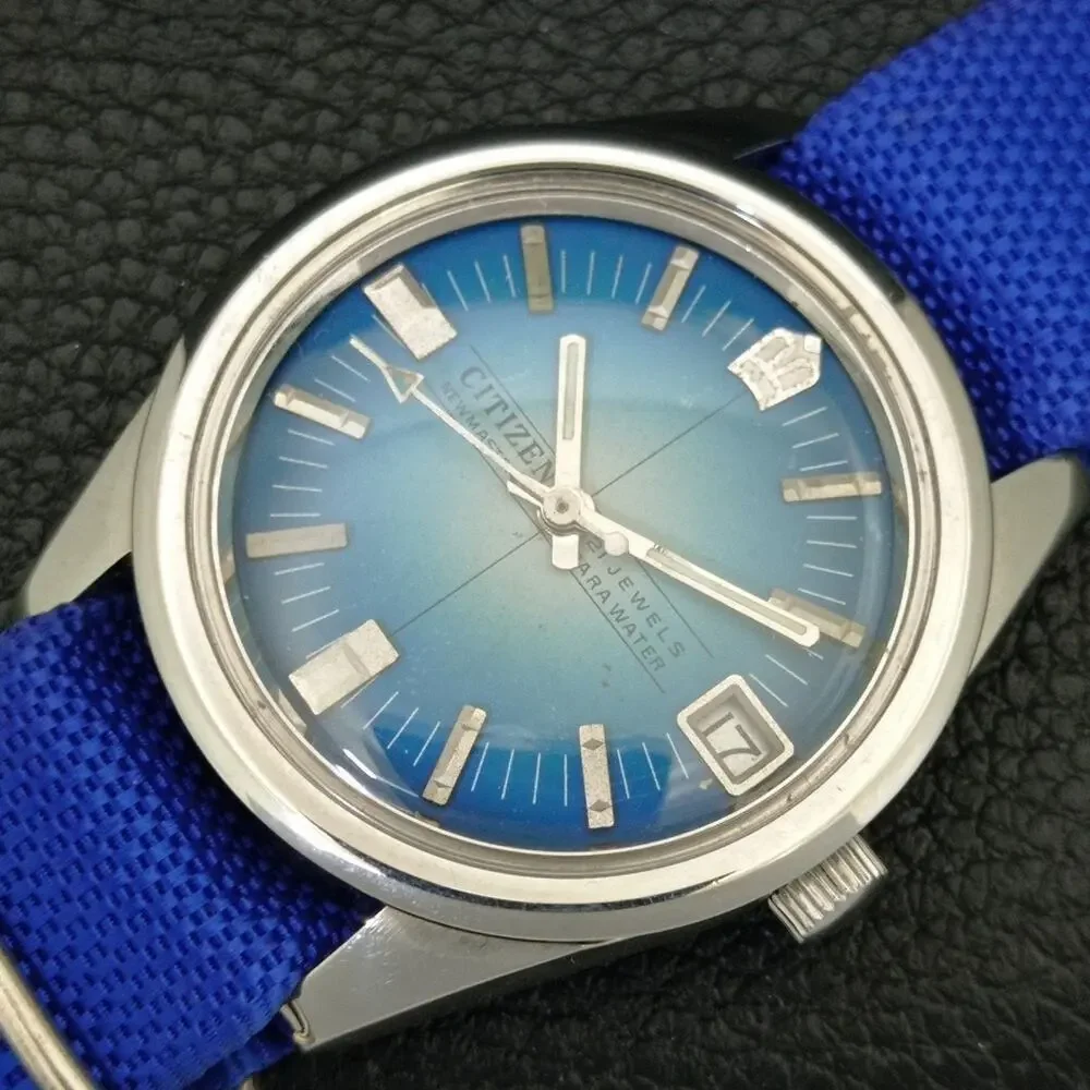 Vintage 1980 Citizen Manual Mens Silver Watch W/daydate & Blue accents
